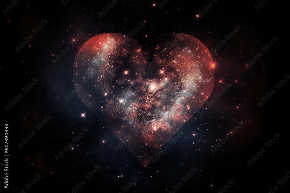heart, surrounded by a flurry of stars and galaxies, against the backdrop of deep space, created with generative ai
