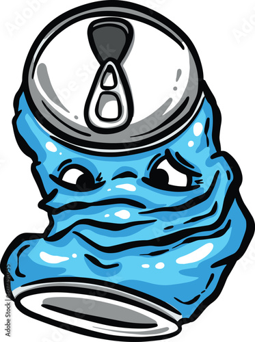 Crushed Soda Cola Steel Can Cartoon Illustration in Vector Used to Recycle or as Rubbish Thrown Away
