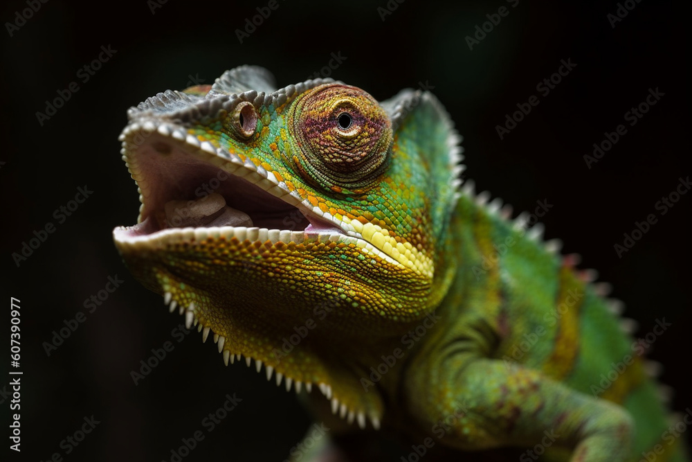 Generative AI.
a green chameleon that opens its mouth