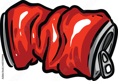 Crushed Soda Cola Steel Can Cartoon Illustration in Vector Used to Recycle or as Rubbish Thrown Away
