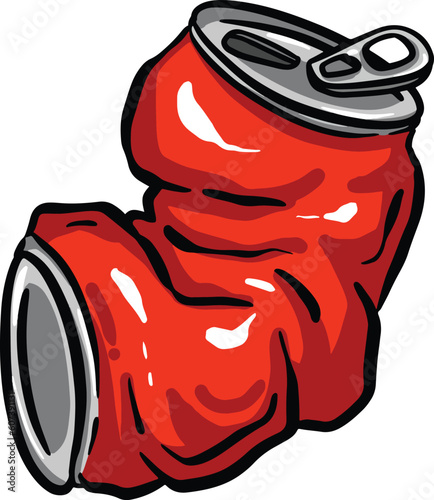 Crushed Soda Cola Steel Can Cartoon Illustration in Vector Used to Recycle or as Rubbish Thrown Away