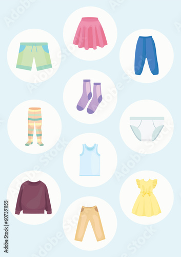 baby development sticker set, baby clothes illustration set