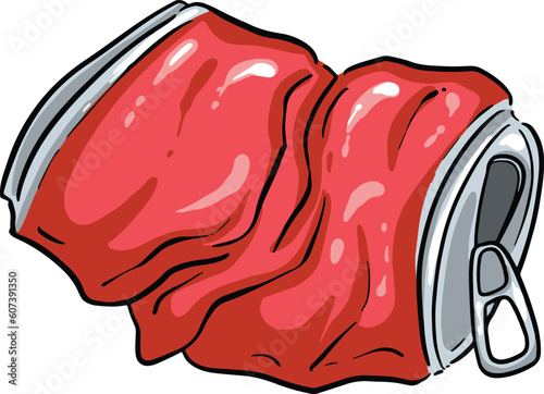 Crushed Soda Cola Steel Can Cartoon Illustration in Vector Used to Recycle or as Rubbish Thrown Away