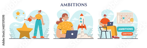 Ambitions set. Motivation to success, aspiration and effort for improvement