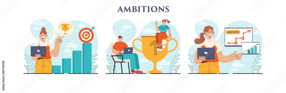 Ambitions set. Motivation to success, aspiration and effort for improvement