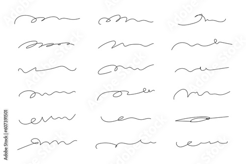 A set of hand drawn squiggle and scribble lines, png transparent background 