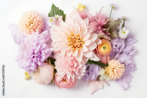 bouquet of pastel flowers on white background  created with generative ai