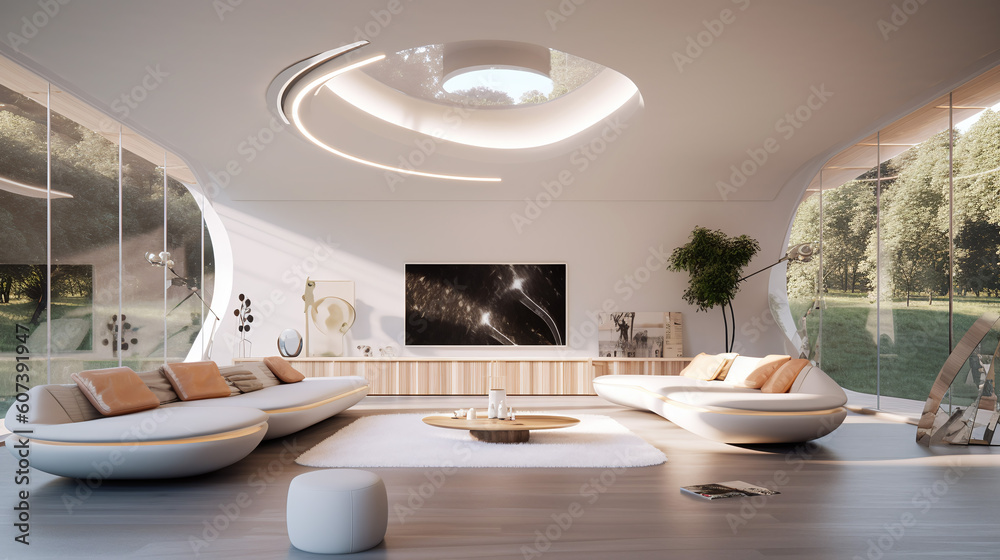 very light and bright interior of luxurious cozy living room with chic soft beige furniture with gold metallic elements, huge window to the floor and wooden parquet. Generative ai very light and bright interior of luxurious cozy living room with chic soft beige furniture with gold metallic elements, huge window to the floor and wooden parquet. Generative ai