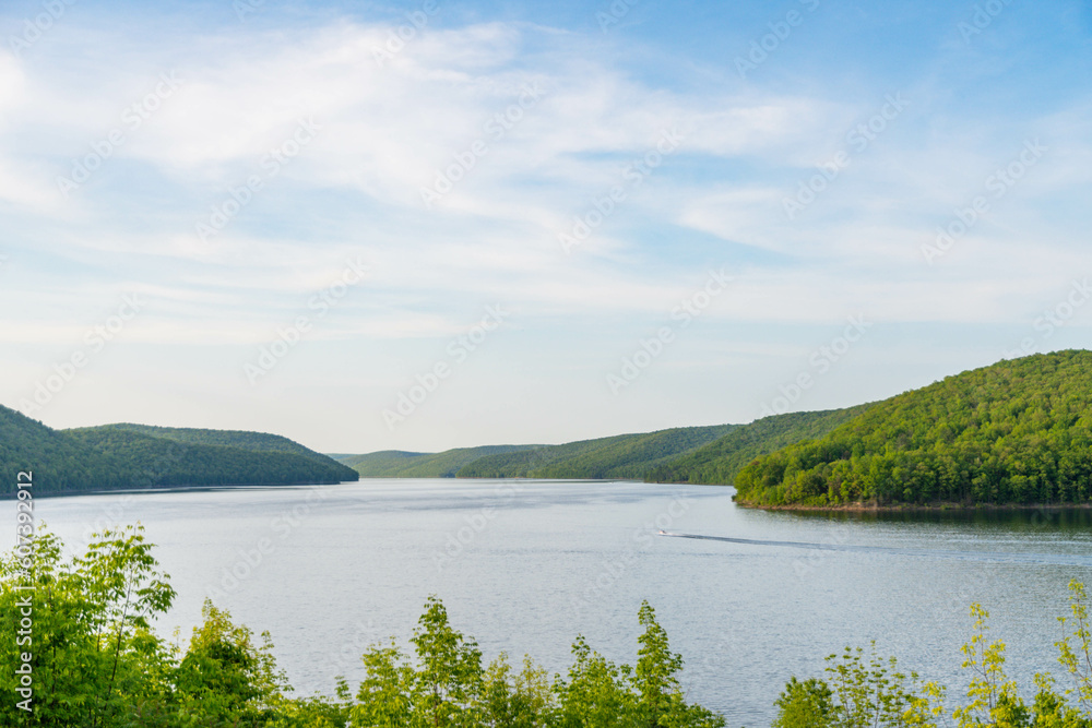 Allegheny National Forest Pa Kinzua point mountain lake, copy space graphic resources, summer activity