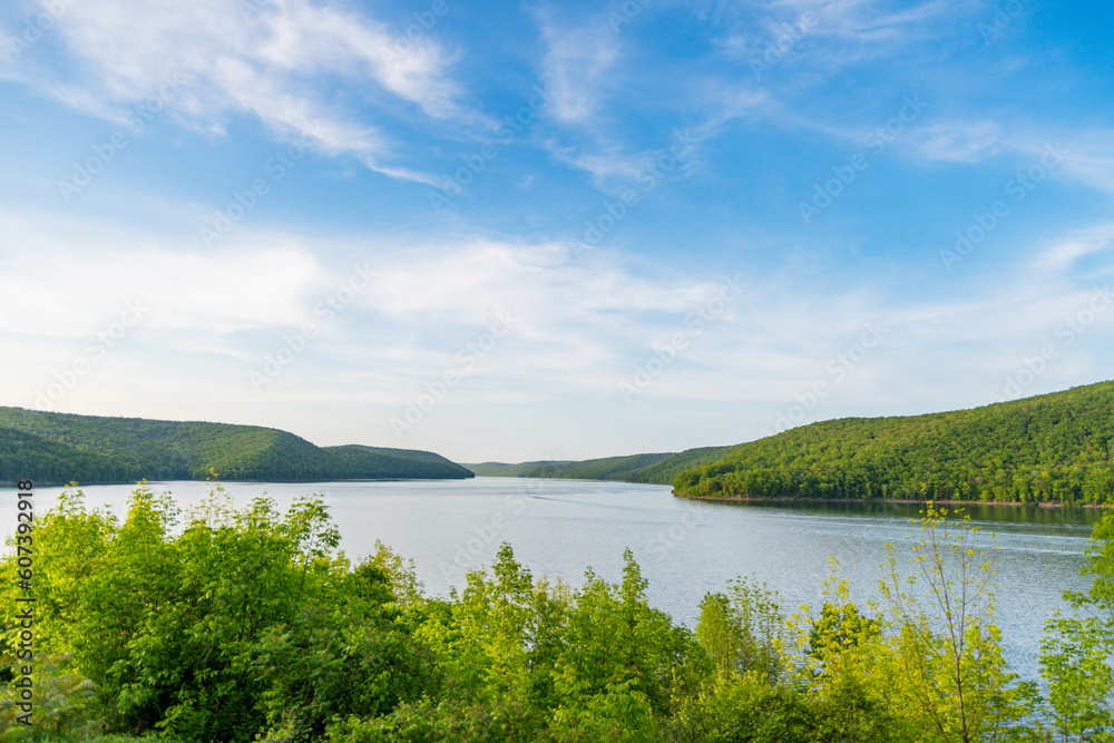 Allegheny National Forest Pa Kinzua point mountain lake, copy space graphic resources, summer activity Allegheny National Forest Pa Kinzua point mountain lake, copy space graphic resources, summer activity