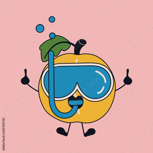 Cute happy funny apricot with kawaii eyes. Vector illustration isolated