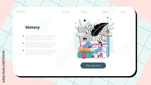 Historian web banner or landing page. History scientist or archaeologist