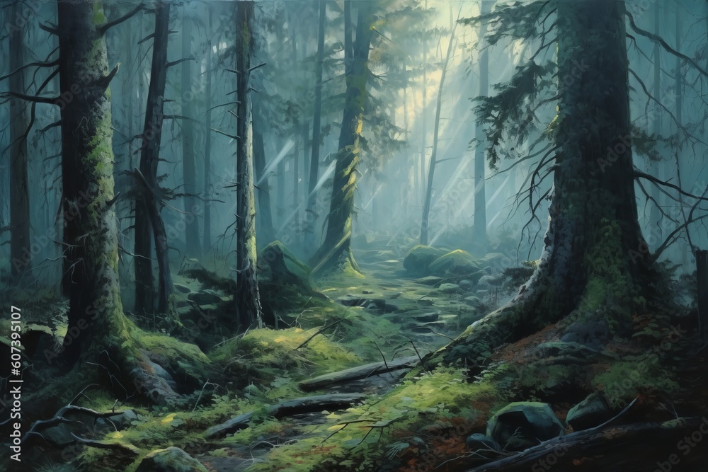 A Mystic Forest Bathed in Pastel Light