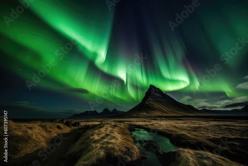Northern Lights, Aurora Borealis, Iceland, North Pole, Solar Storm, Green Curtain, Stunning Scenic Landscape Wallpaper, Generative AI 