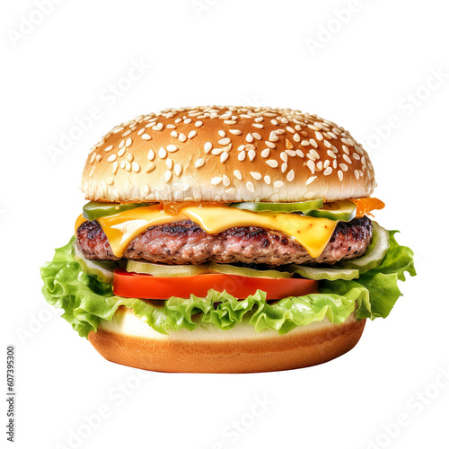  Perfect hamburger classic burger American cheeseburger with cheese and transparent background generative ai  clipping path  png file