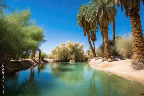 desert oasis with palm trees and clear blue skies  created with generative ai