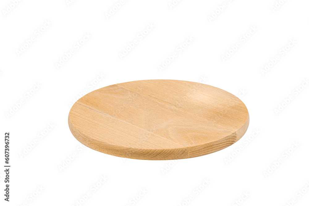 Kitchen utensils concept with round wooden cutting board isolated on a white background, with clipping path. Full Depth of field. Focus stacking, front view. PNG Kitchen utensils concept with round wooden cutting board isolated on a white background, with clipping path. Full Depth of field. Focus stacking, front view. PNG