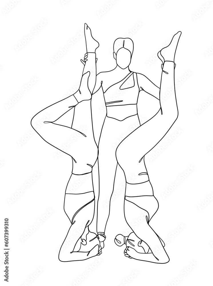 Fototapeta premium Continuous one line drawing of people yoga poses. Vector illustration.