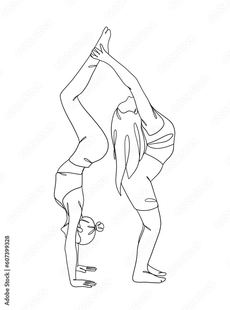 Continuous one line drawing of people yoga poses. Vector illustration. Continuous one line drawing of people yoga poses. Vector illustration.