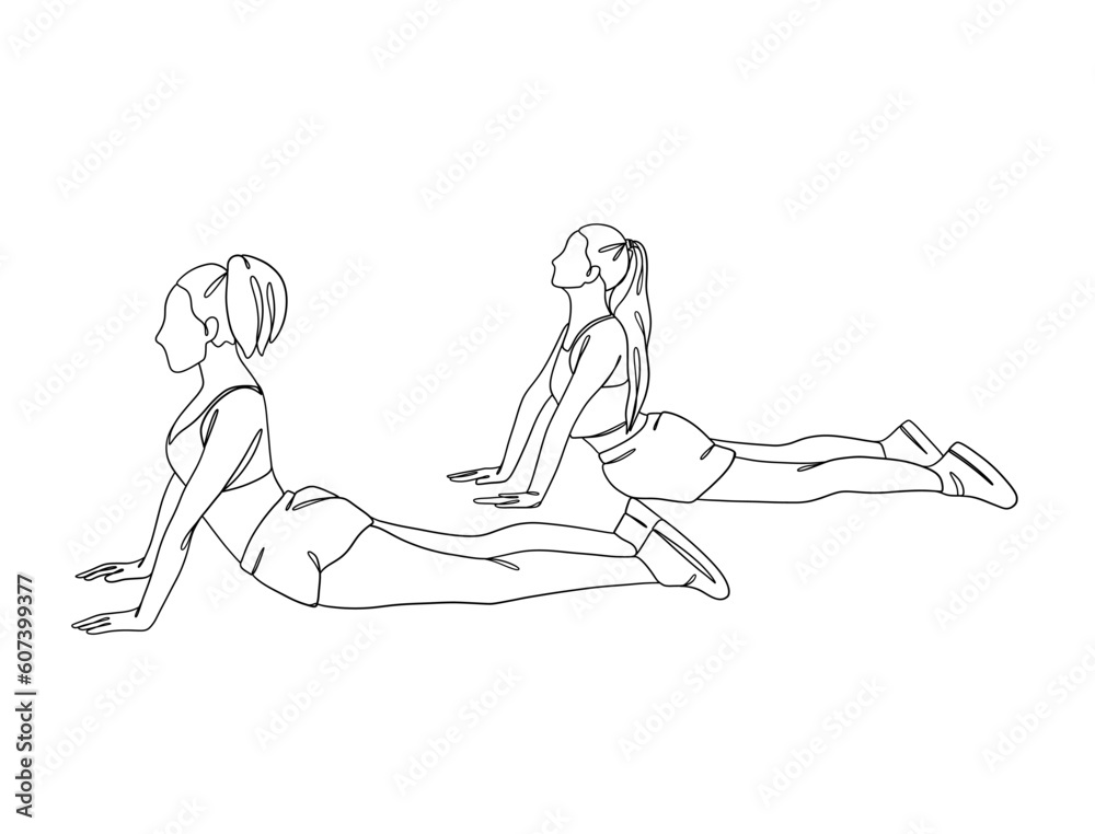 Continuous one line drawing of people yoga poses. Vector illustration. Continuous one line drawing of people yoga poses. Vector illustration.