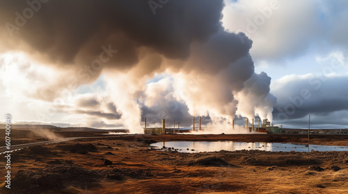 Gheothermal energy power plant near lake Generative AI