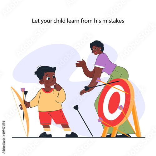 Modern positive parenting. Parent helping a child to conquer fears.