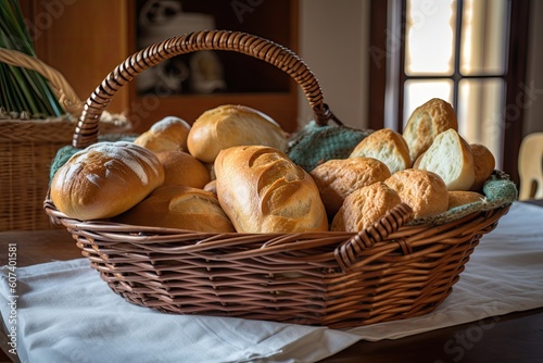 basket of fresh breads, ready for toast and butter, created with generative ai