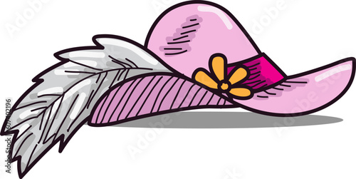 aristocratic hat, pink old classic hat, tyrolean hat, kettle brim hat, hat vector cartoon, hat illustration