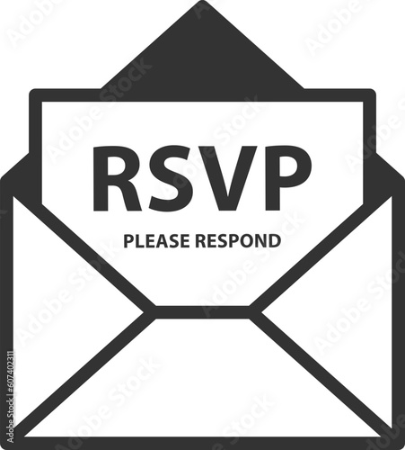 RSVP icon vector. Please respond letter in envelop. Answer on mail concept.