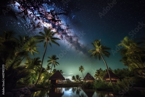 exotic destination, with view of the night sky and stars shining overhead, created with generative ai © altitudevisual
