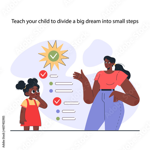 Modern positive parenting. Mother helping a child to conquer fears