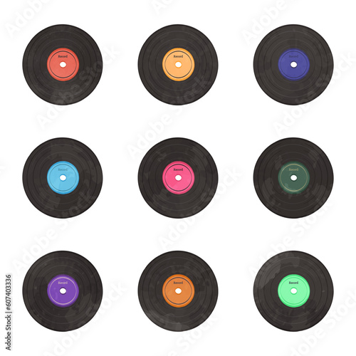 Cute colorful record illustration set