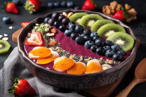 smoothie bowl topped with fruit and nuts for a healthy  satisfying breakfast  created with generative ai