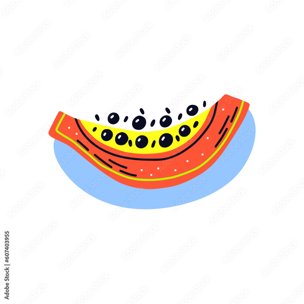 Acid fruit papaya slice with colorful shadow. Hand drawn vector Acid fruit papaya slice with colorful shadow. Hand drawn vector