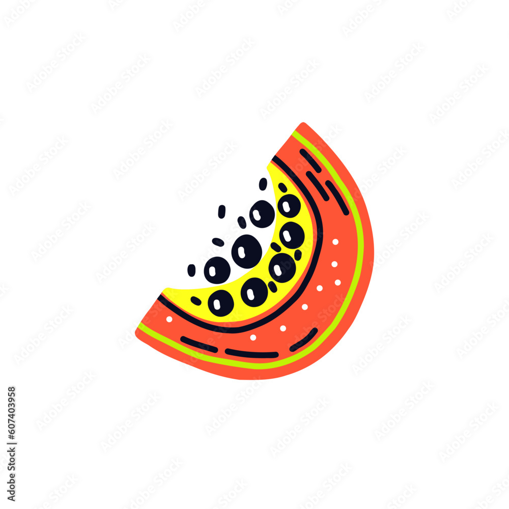 Acid fruit papaya slice with seeds. Hand drawn vector Acid fruit papaya slice with seeds. Hand drawn vector
