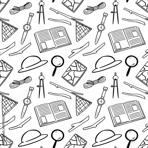 Seamless pattern. Concept of exploration, travel and eco tourism.