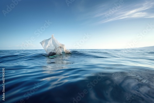plastic bag floating on the surface of the ocean  created with generative ai
