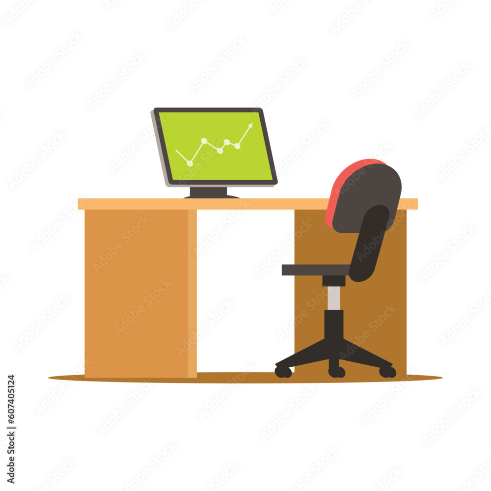 Office desk with computer and chair. Flat design. Vector illustration. Office desk with computer and chair. Flat design. Vector illustration.