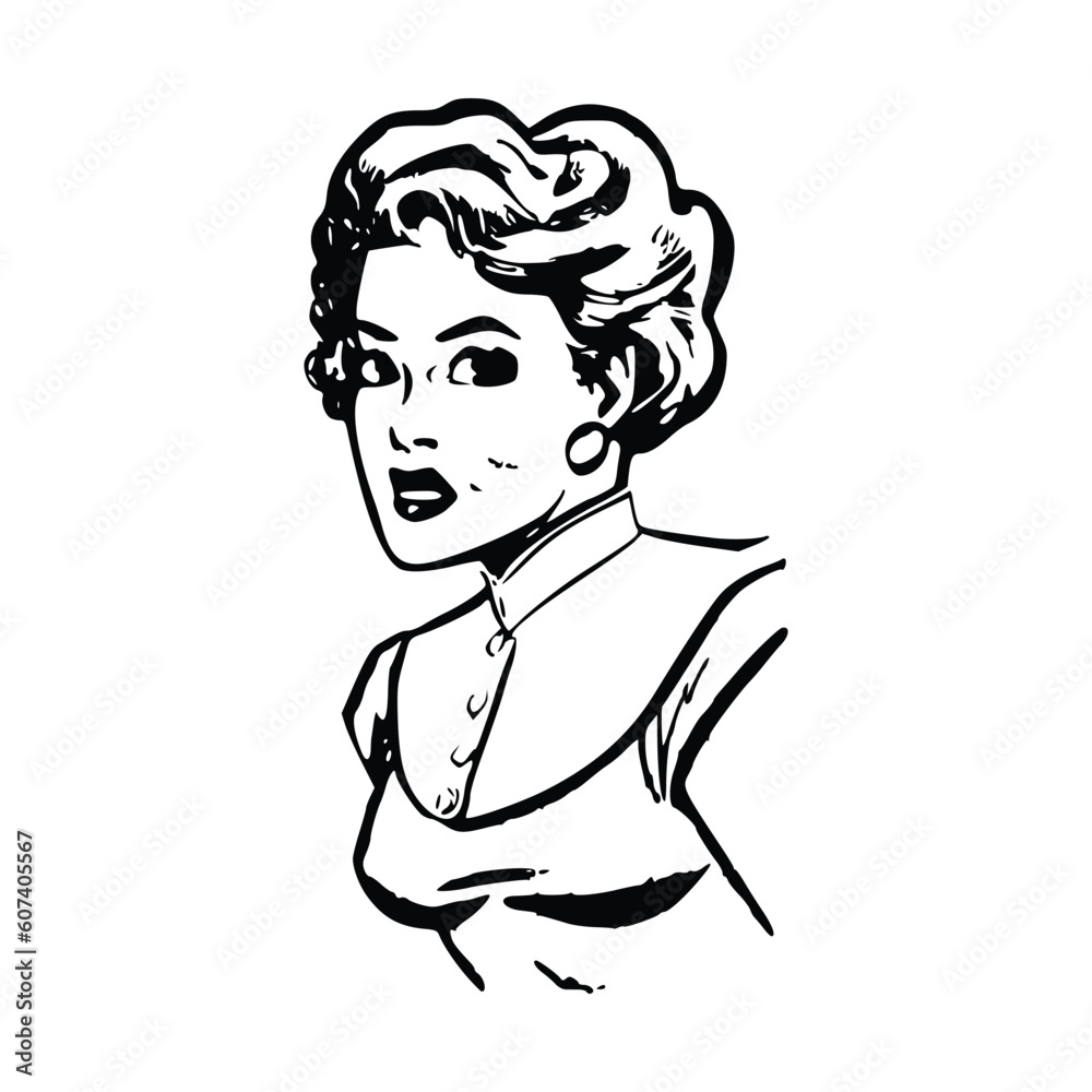 Elegant woman in retro style. Hand-drawn vector illustration.