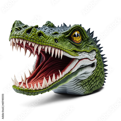 Angry dinosaur head portrait with open mouth on transparent background. Generative AI © Nabarun