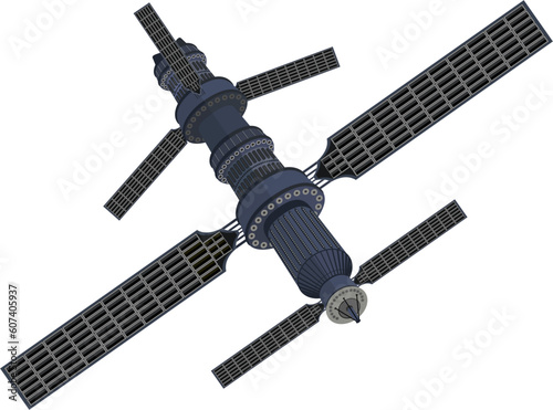 Fototapeta Naklejka Na Ścianę i Meble -  Orbital space station on an isolated white background. Satellite for tracking and transmitting information. On solar batteries.