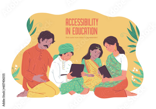 Happy Indian family in national costumes flat style, vector illustration