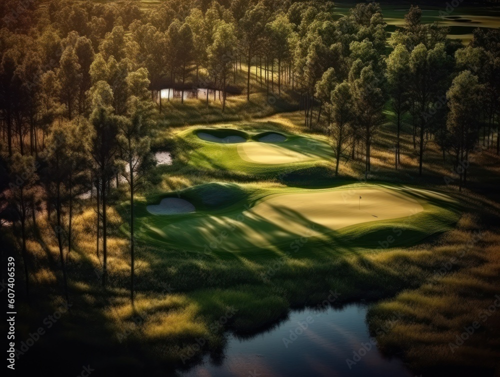 very beautiful golf course with dramatic natural light, generative ai very beautiful golf course with dramatic natural light, generative ai