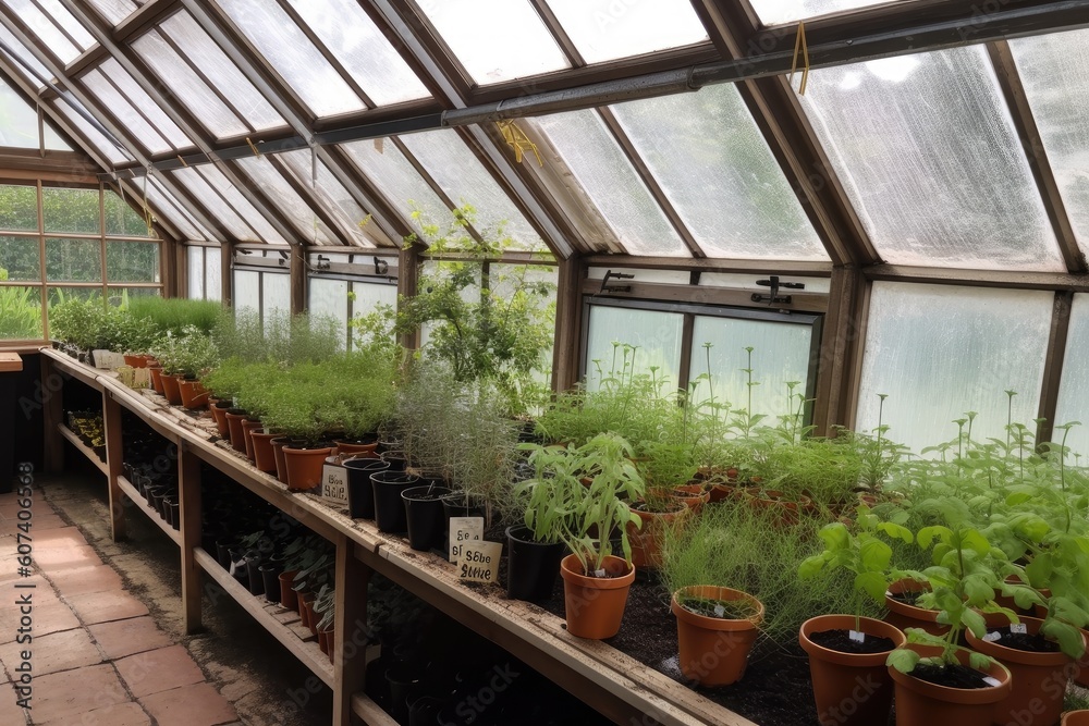 greenhouse filled with fragrant herbs and spices, created with generative ai