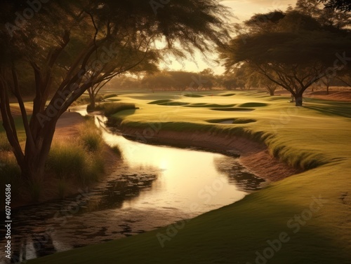 very beautiful golf course with dramatic natural light  generative ai