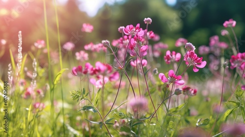 Beautiful meadow flowers blooming in the garden. Generative AI