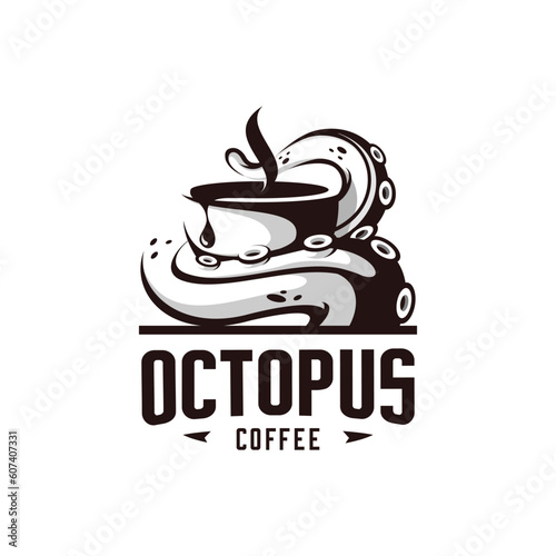 vector illustration of an octopus or tentacle  wrapped around a cup of coffee