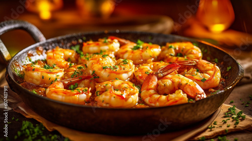 Fried or grilled shrimp with garlic, spices and oil