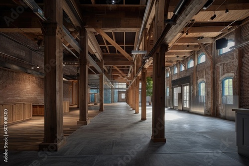 adaptive reuse project transforming an old warehouse into a modern retail space, created with generative ai