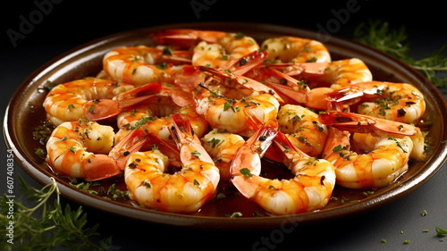 Fried or grilled shrimp with garlic, spices and oil